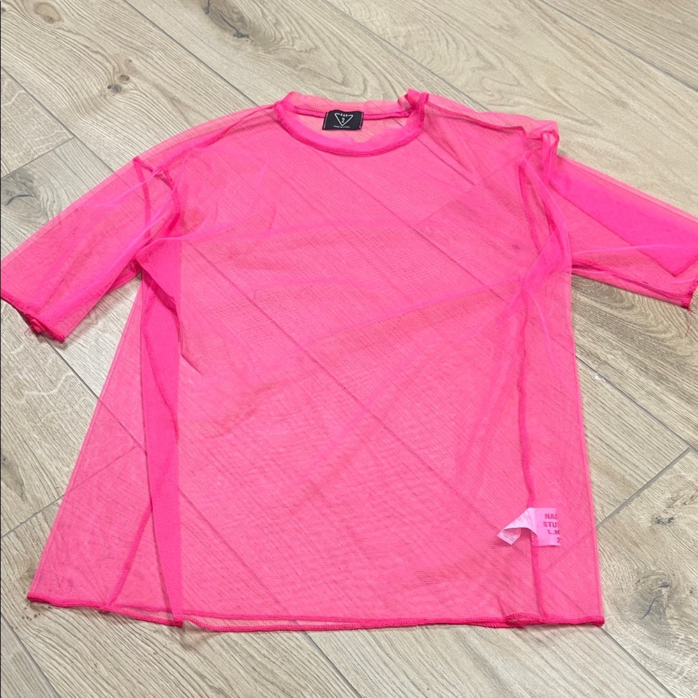Vibrant Pink Sheer Short Sleeve Top